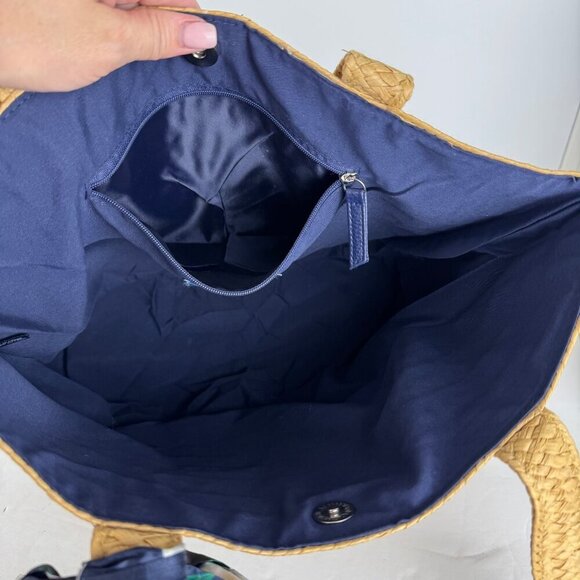 Draper James NEW Everday Straw Bag Blue Floral Scarf Beachy Summer Resort Casual - Picture 9 of 13